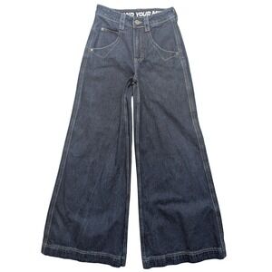 Digital Womens 28x32 Wide Leg Skater Jeans Dark Wash Star Embroidered Y2K Baggy